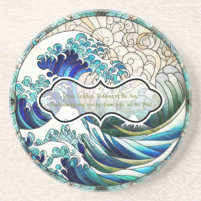 Create Your Own Stained Glass Wavy Ocean Sunshine Coaster (Front)