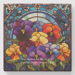Create Your Own Stained Pansies Bouquet Floral Stone Coaster