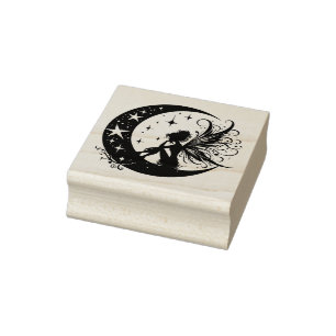Create Your Own Starry Crescent Moon Fairy Rubber Stamp
