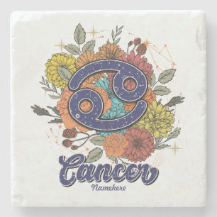 Create Your Own Starry Floral Cancer Stone Coaster