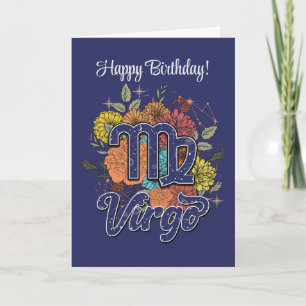 Create Your Own Starry Floral Virgo Zodiac Holiday Card