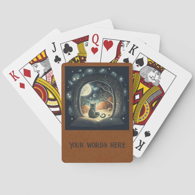 Create Your Own Starry Mystical Black Cat Playing Cards (Back)