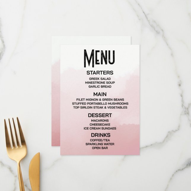 Create Your Own Subtle Red Ombre Watercolor  Menu (Front/Back In Situ)