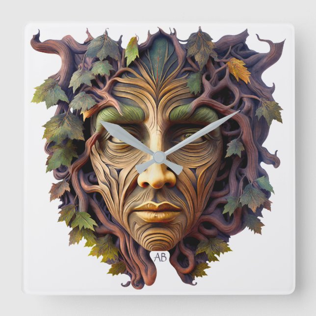 Create Your Own Summer Green Man Square Wall Clock (Front)