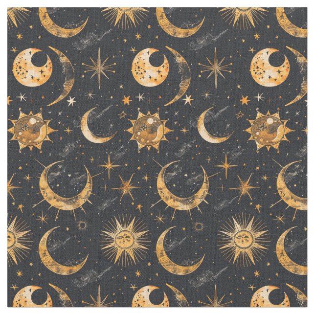 Create Your Own Sun Moon Stars Celestial Fabric (Close Up)