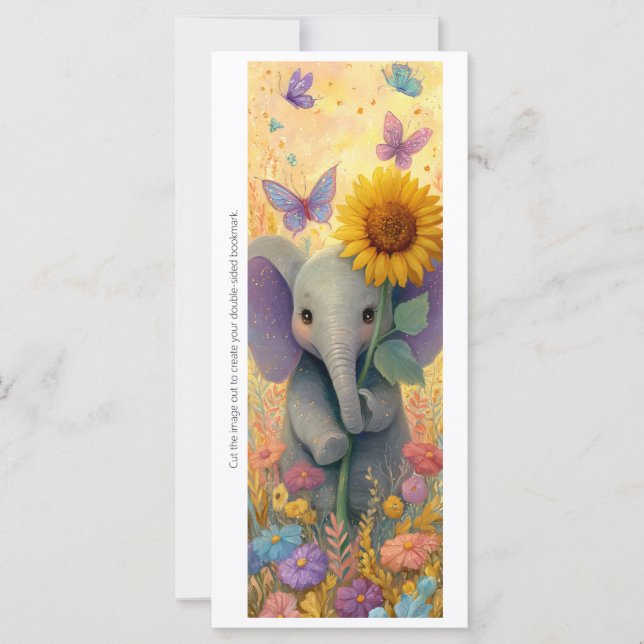Create Your Own Sunflower Elephant Bookmark Card (Front)