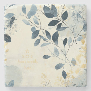 Create Your Own Sunny Blue Gold Floral Minimalist Stone Coaster