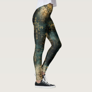 Create Your Own Teal Gold Arcane Text Black Leggings