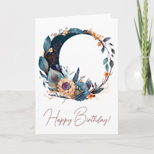 Create Your Own Teal & Gold Floral Moon Holiday Card