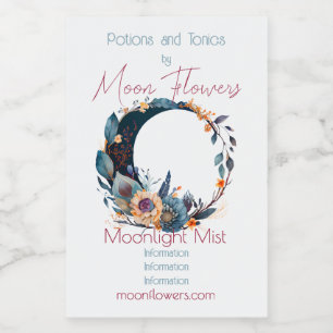 Create Your Own Teal & Gold Floral Moon Wine Label