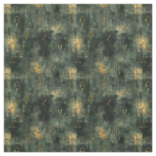Create Your Own Teal Gold Magic Symbols Black Fabric