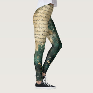Create Your Own Teal Gold Mysterious Letter Black Leggings