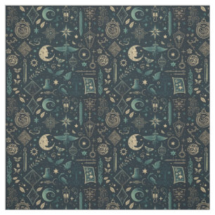 Create Your Own Teal & Gold Pagan Symbols Black Fabric