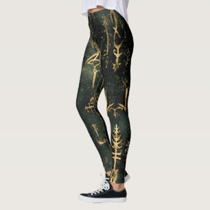 Create Your Own Teal Gold Sacred Symbols Black Leggings