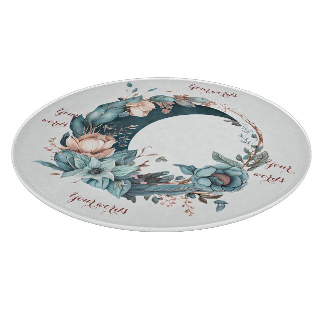 Create Your Own Teal & Peach Floral Moon Cutting Board (Corner)