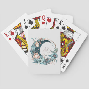 Create Your Own Teal & Peach Floral Moon Playing Cards