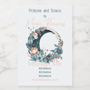 Create Your Own Teal & Peach Floral Moon Wine Label
