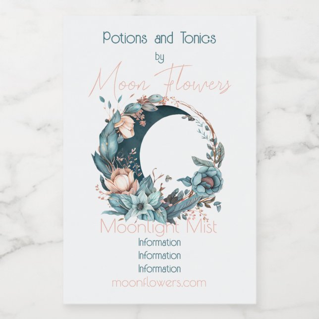 Create Your Own Teal & Peach Floral Moon Wine Label (Single Label)