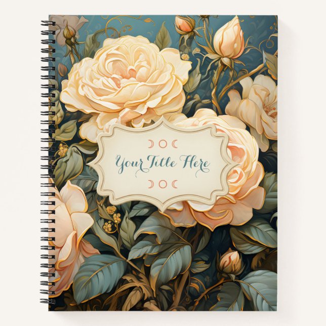 Create Your Own Teal Peach & Yellow Roses Bouquet Notebook (Front)