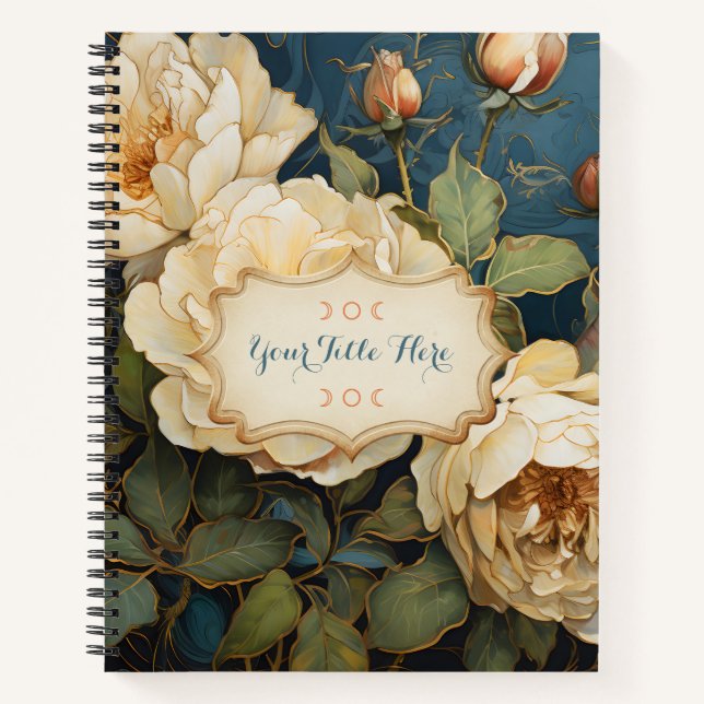 Create Your Own Teal Peach & Yellow Roses Floral Notebook (Front)