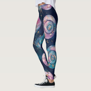 Create Your Own Teal Pink Gold Large Leafy Dots Leggings