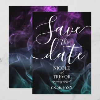 Create Your Own Teal Purple Coloured Smoke Wedding Save The Date