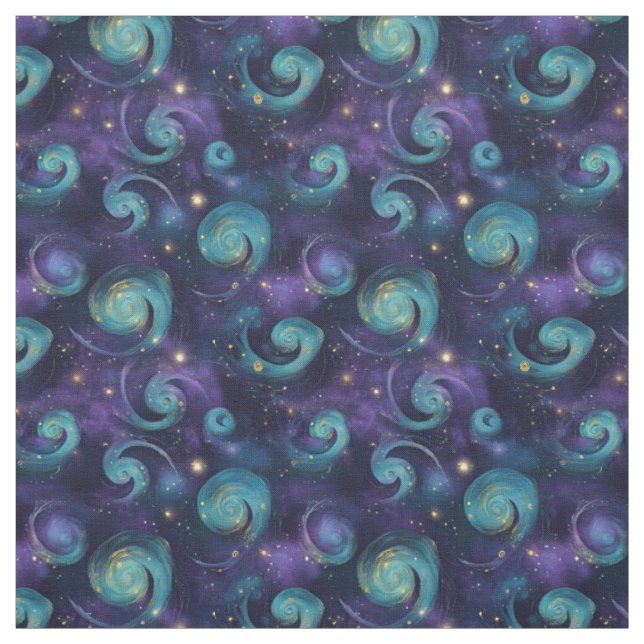 Create Your Own Teal Purple Gold Galaxy Spirals Fabric (Swatch)
