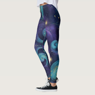 Create Your Own Teal Purple Gold Galaxy Sprials Leggings