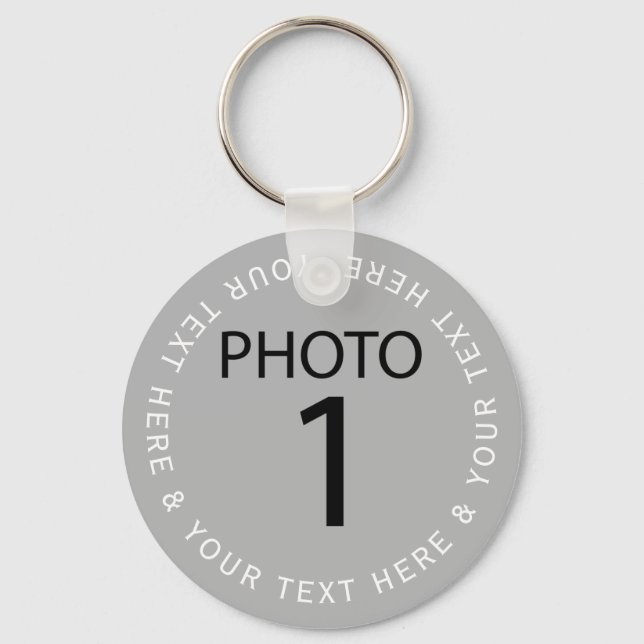 Create your own Template PHOTO & white colour text Key Ring (Front)