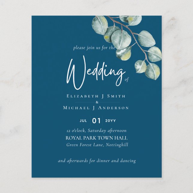 Create Your Own TURQUOISE Eucalyptus Wedding Flyer (Front)