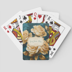 Create Your Own Turquoise Golden Yellow Rose Spray Playing Cards