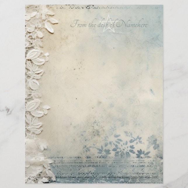 Create Your Own Victorian Lacy Blue Floral Custom Letterhead (Front)