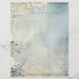 Create Your Own Victorian Lacy Blue Flowers Custom Letterhead
