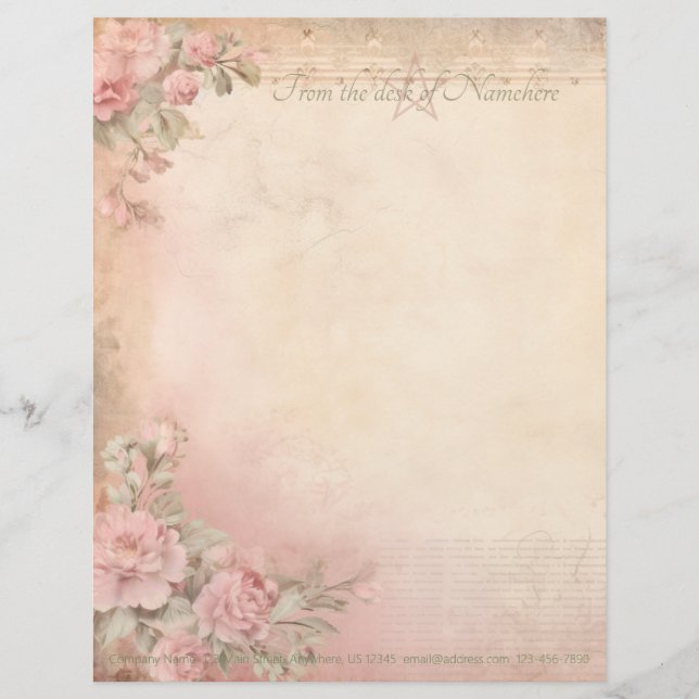 Create Your Own Victorian Pink Carnations Ephemera Custom Letterhead (Front)