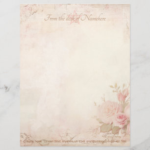 Create Your Own Victorian Pink Roses Ephemera Custom Letterhead