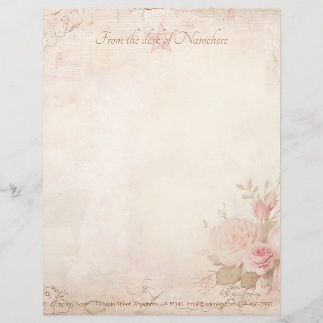 Create Your Own Victorian Pink Roses Ephemera Custom Letterhead (Front)
