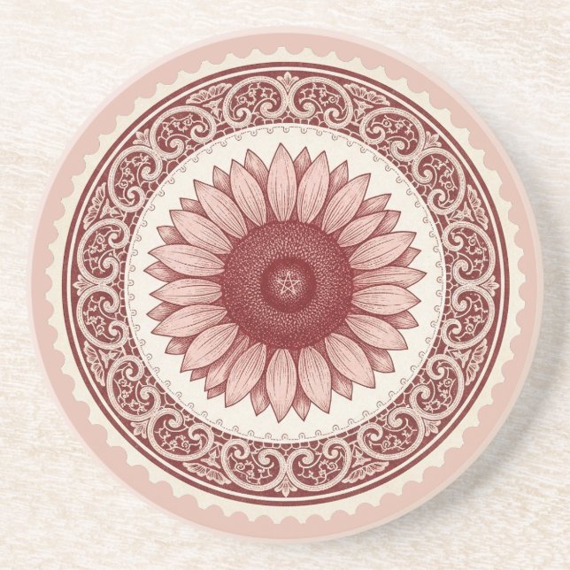 Create Your Own Victorian Pink Sunflower Stamp Coaster (Front)