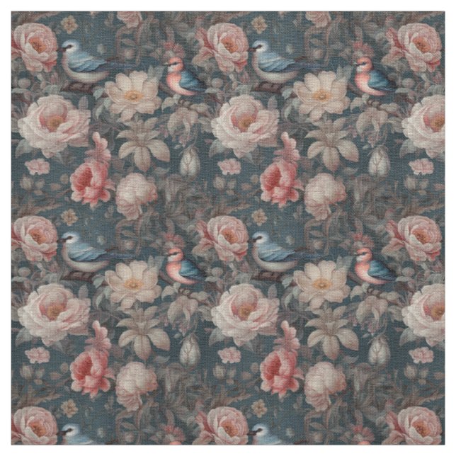 Create Your Own Victorian Romance Birds Peonies Fabric (Swatch)