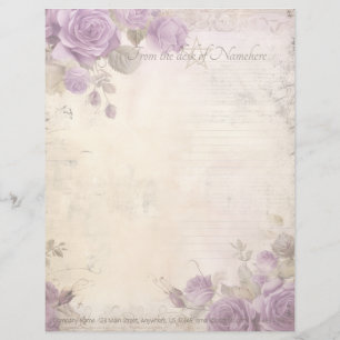 Create Your Own Victorian Shabby Chic Purple Roses Custom Letterhead