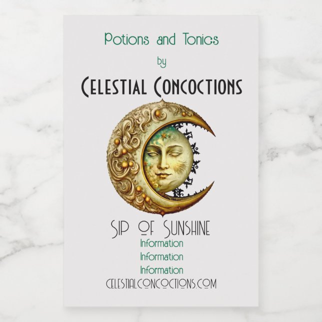 Create Your Own Victorian Steampunk Crescent Moon Wine Label (Single Label)