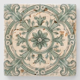 Create Your Own Vintage Festive Forest Green Flora Stone Coaster
