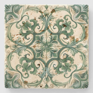 Create Your Own Vintage Festive Yule Green Floral Stone Coaster