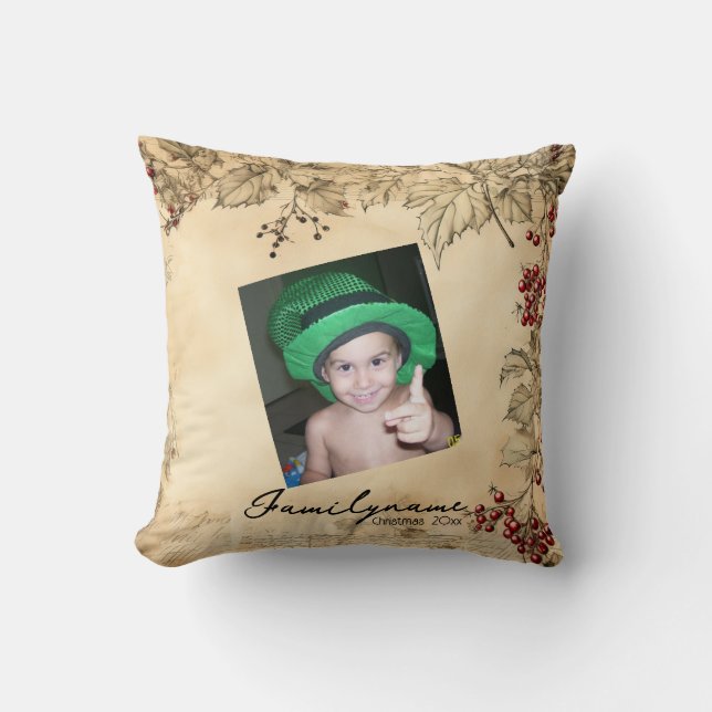 Create Your Own Vintage Holly Garland Cushion (Front)