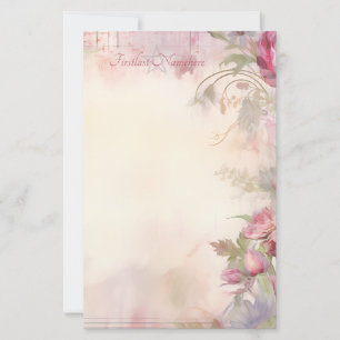 Create Your Own Vintage Pink Ranonculus Flowers Stationery