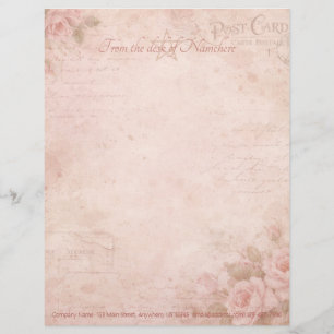 Create Your Own Vintage Pink Roses Ephemera Custom Letterhead