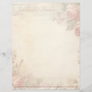 Create Your Own Vintage Shabby Chic Pink Peonies Custom Letterhead
