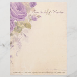 Create Your Own Vintage Shabby Purple Roses Floral Custom Letterhead