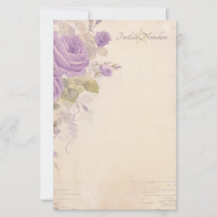 Create Your Own Vintage Shabby Purple Roses Floral Stationery