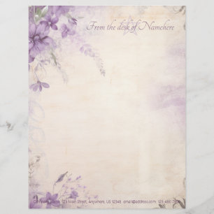 Create Your Own Vintage Shabby Purple Wisteria Custom Letterhead