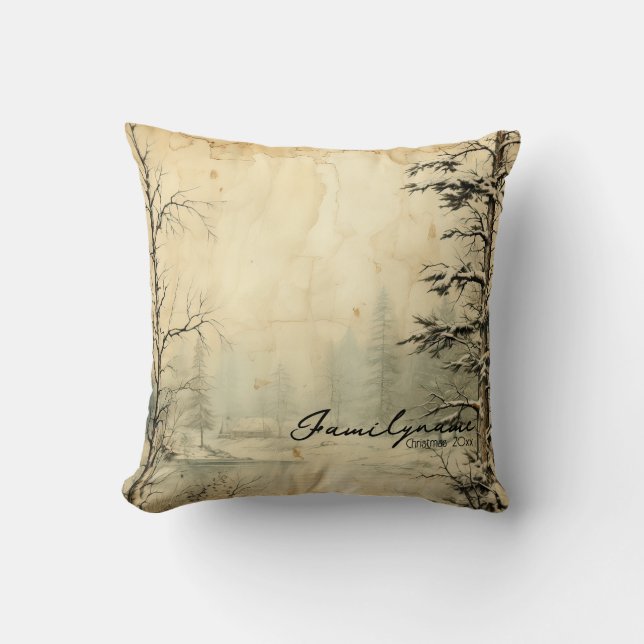Create Your Own Vintage Snow Scene Cushion (Front)